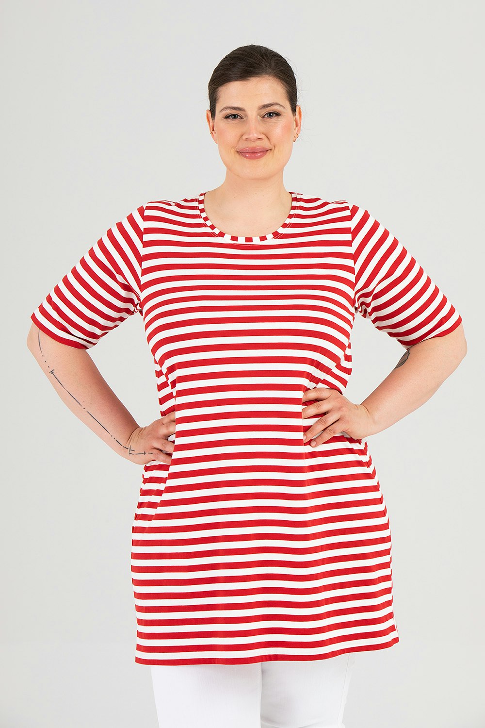 Penny dress/tunic red/white • Plus sizes • AliceDot.