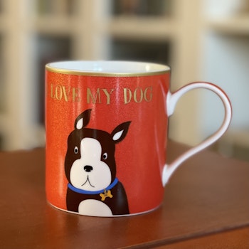 Kopp av porslin hund ”I love my dog”
