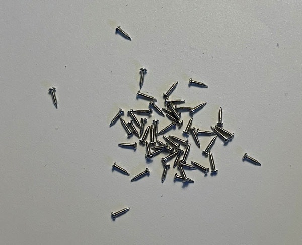 Spik/skruv, vitmetall, ca 5 mm lång