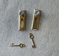 Dörrhandtag, 2 st med rund "kristall"knopp