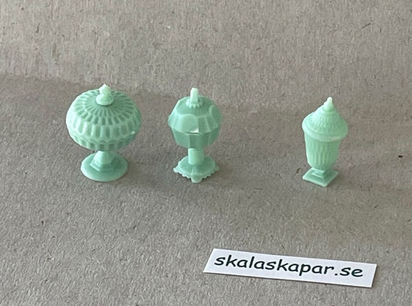 Karamellskålar, 3 st mintgröna med godis