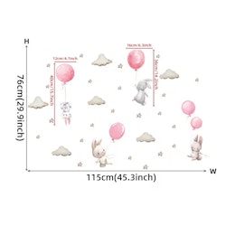 Kaniner med ballonger kawaii design rosa