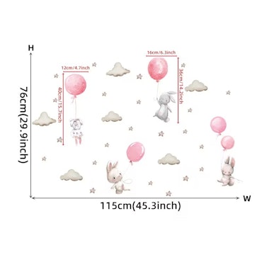 Kaniner med ballonger kawaii design rosa