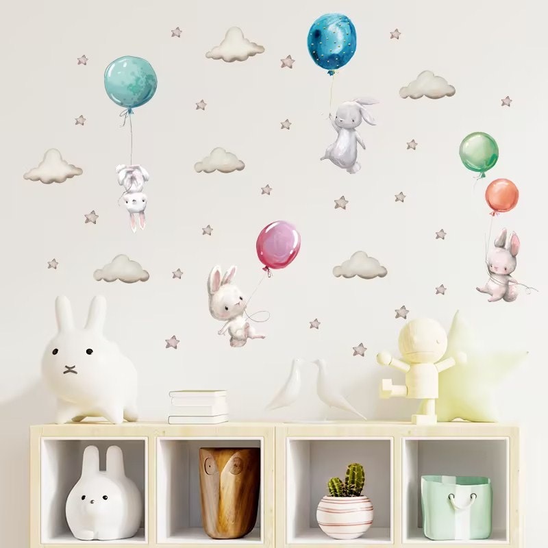 Barnerom wallstickers kaniner med ballong