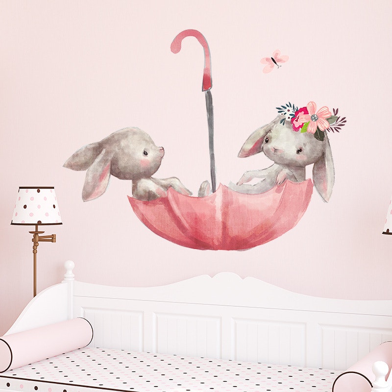 Barnerom wallstickers kaniner i rosa paraply