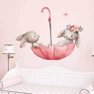 Kaniner i paraply rosa