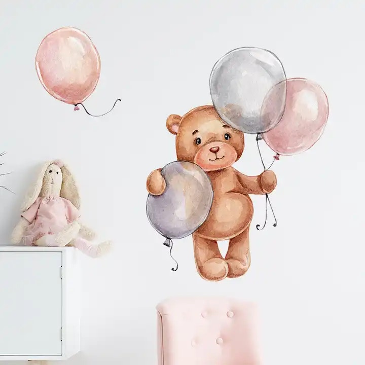 Barnerom wallstickers bamse med ballonger
