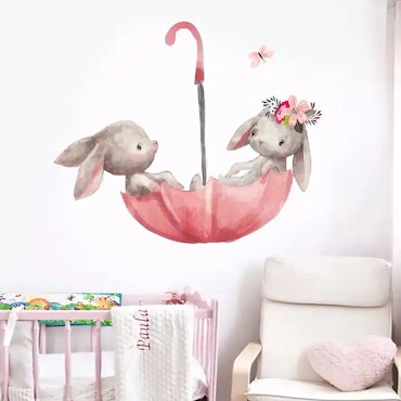 Kaniner i paraply rosa