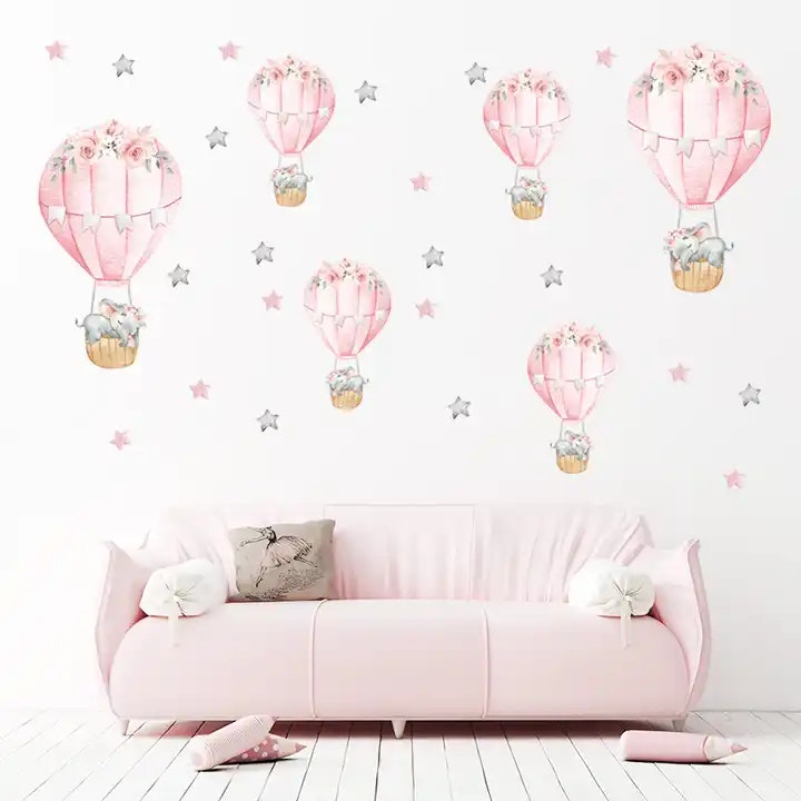 Barnerom wallstickers rosa ballonger med elefanter