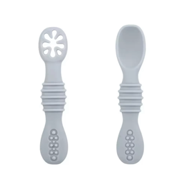 Silikon bestikk for baby grå - lær å spise selv! 2pk