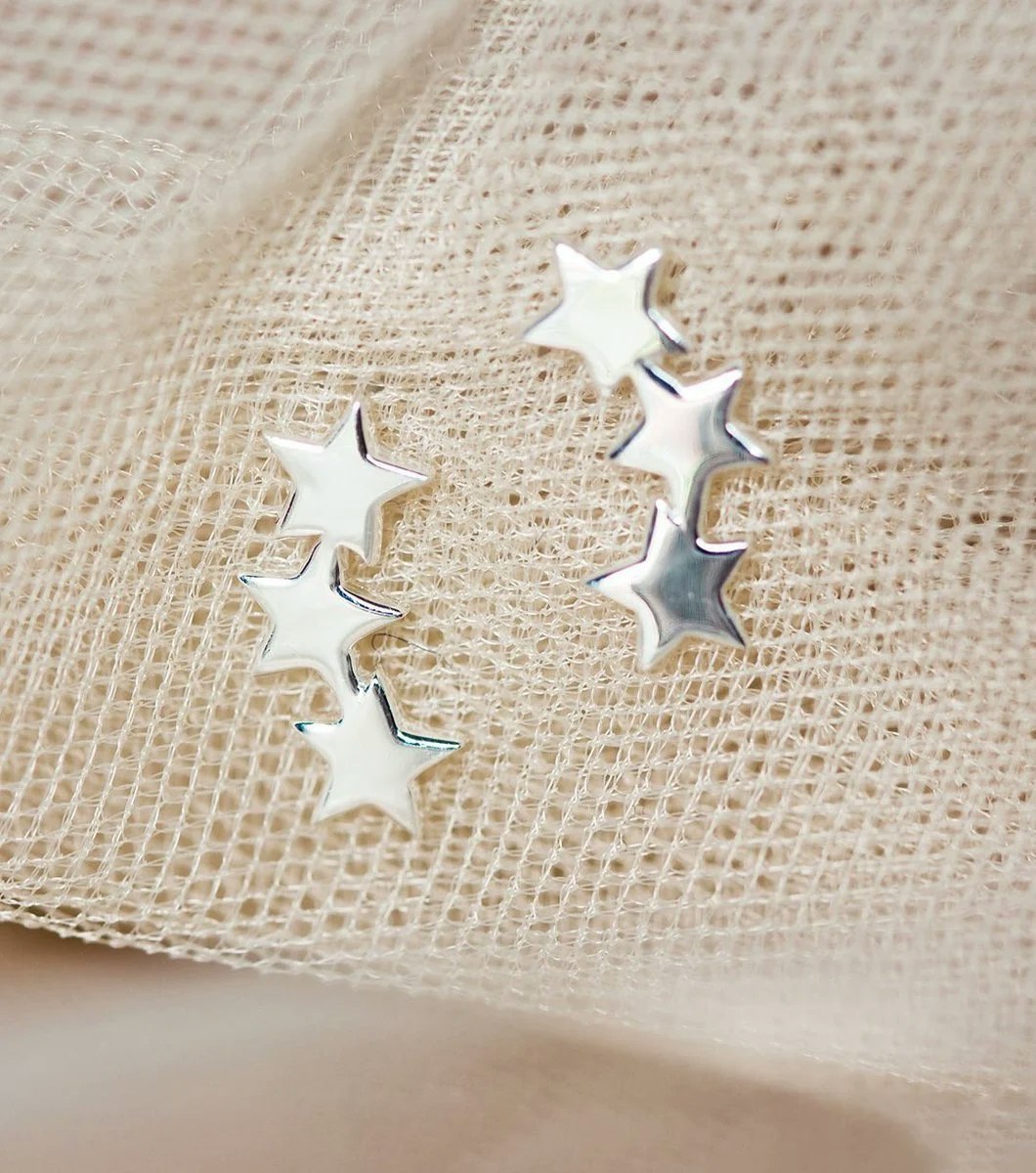 Snap Earrings Triple Star Silver Syster P