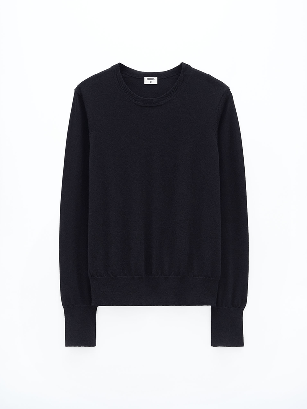 Merino R-Neck Sweater Black Filippa K