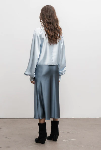 Hana Satin Skirt Steel Blue Ahlvar Gallery