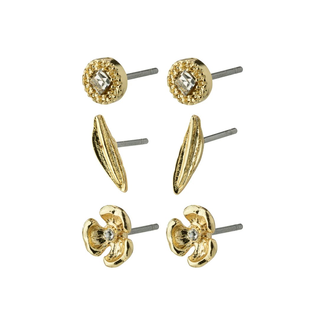 Echo Recycled Earrings 3-in-1 Set Gold Pilgrim