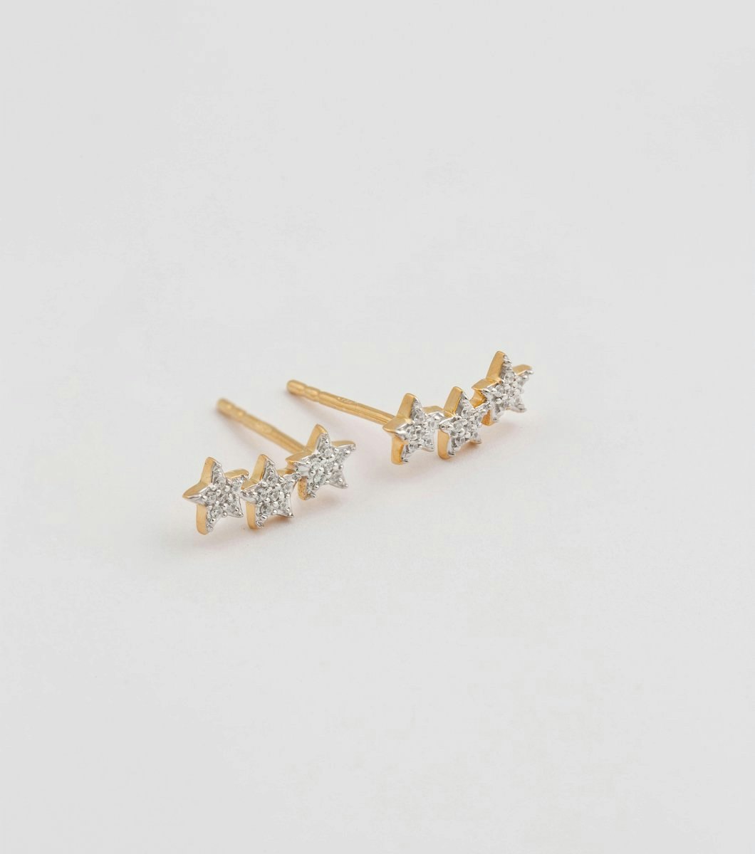 Snap Earrings Triple Star Stone Gold Crystal Syster P