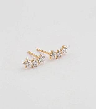 Snap Earrings Triple Star Stone Gold Crystal Syster P