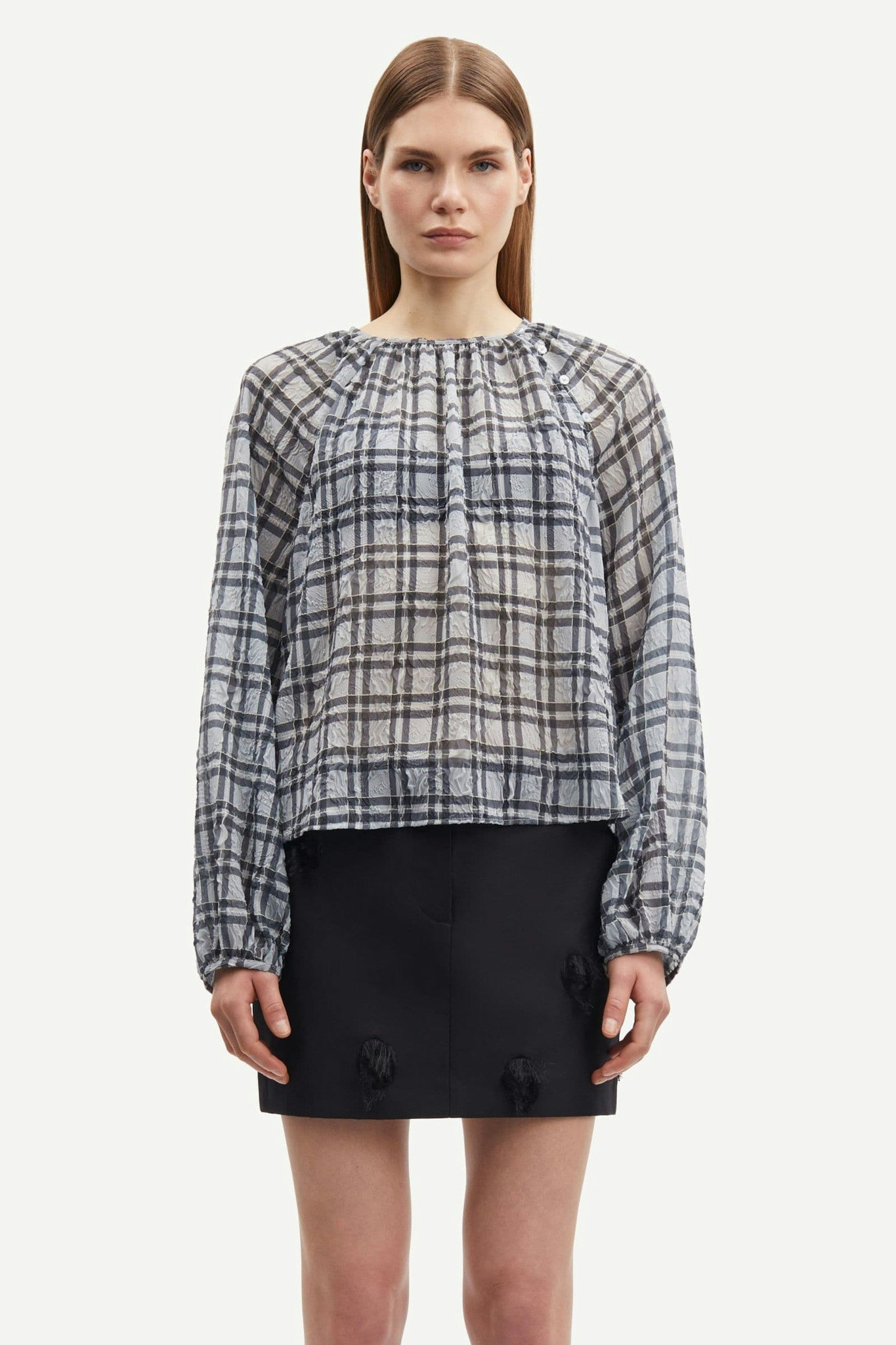 Savira Blouse 15462 Blue Iron Check Samsoe Samsoe