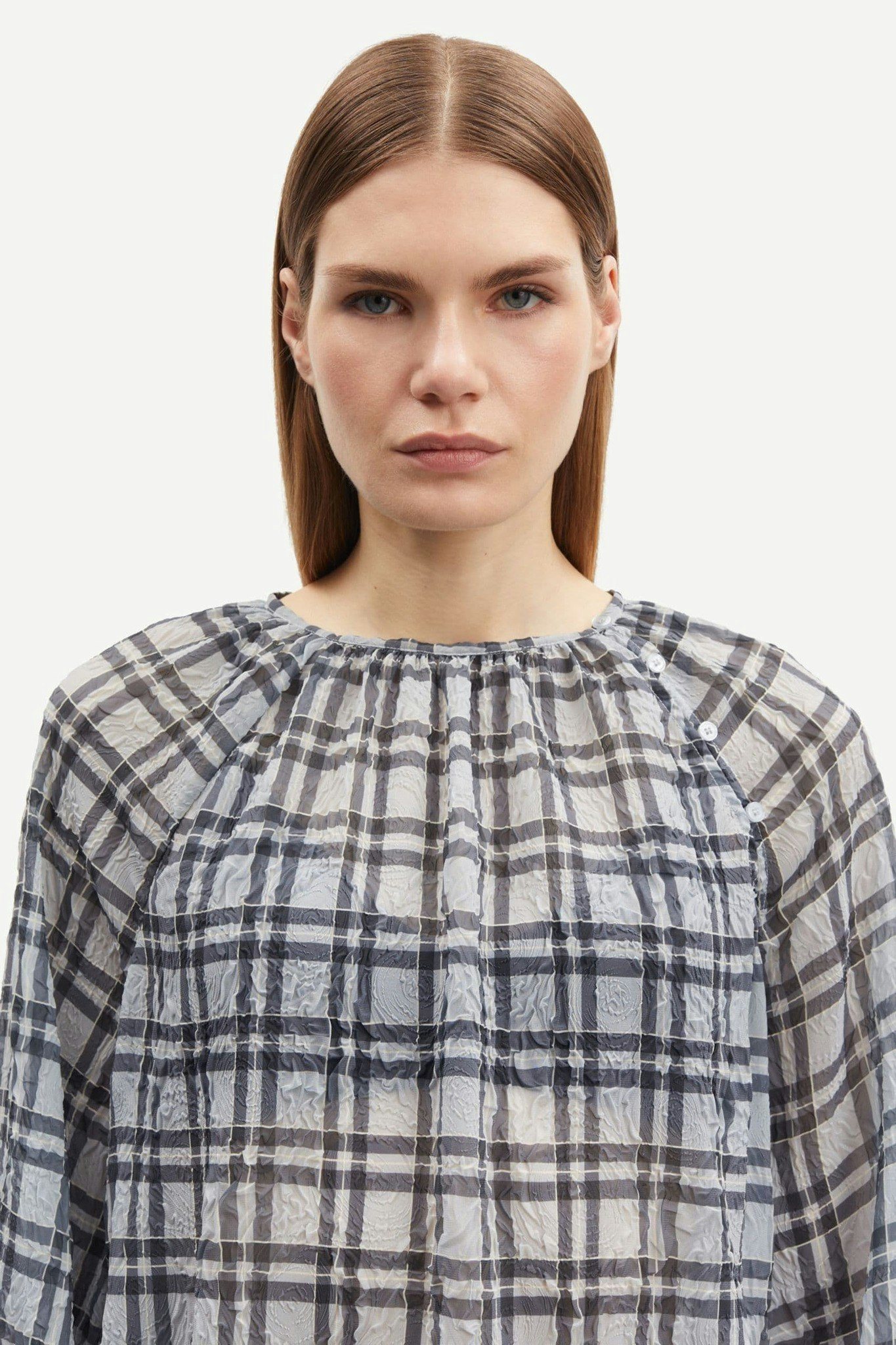 Savira Blouse 15462 Blue Iron Check Samsoe Samsoe