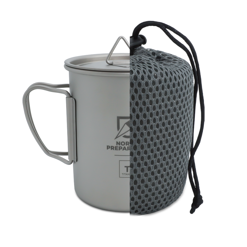 2x Titankoppar med lock, 450 + 300 ml