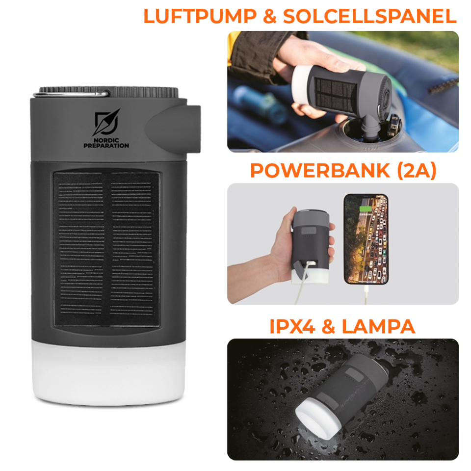 Elektrisk luftpump med powerbank och lampa (överskottsvara, klass 1)