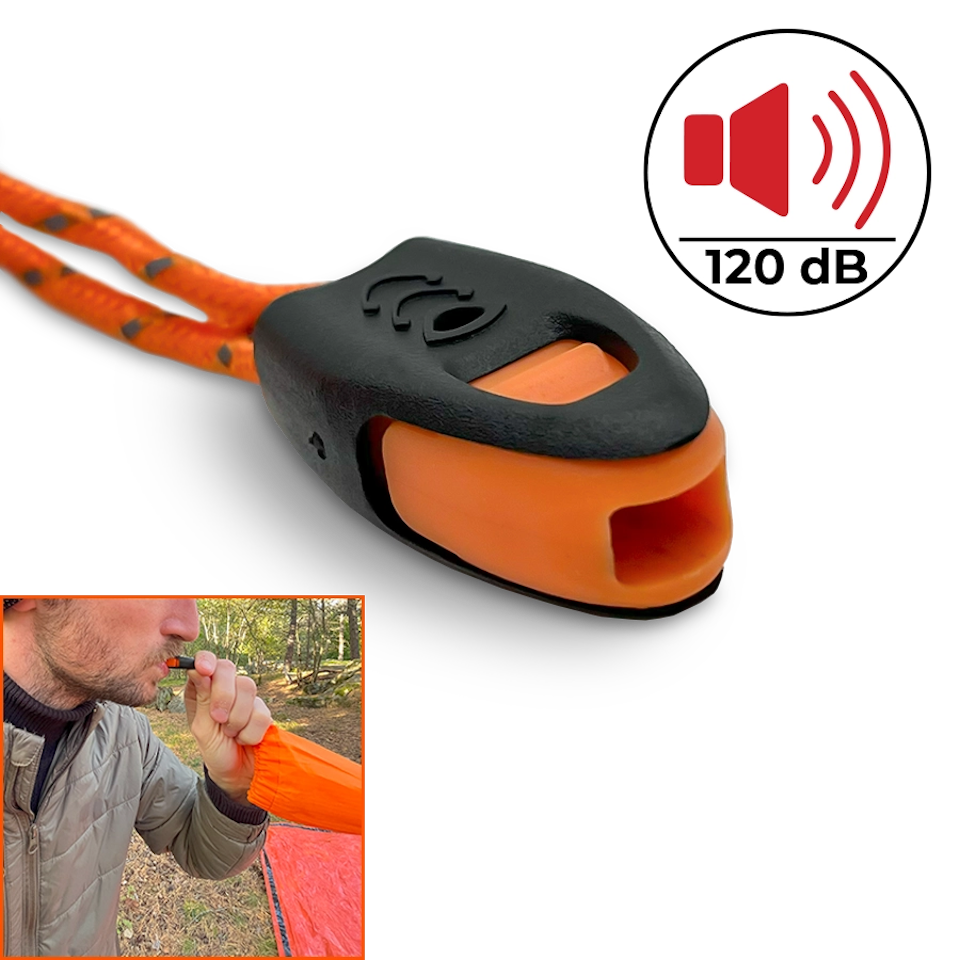 Nödsovsäck med nödvisselpipa