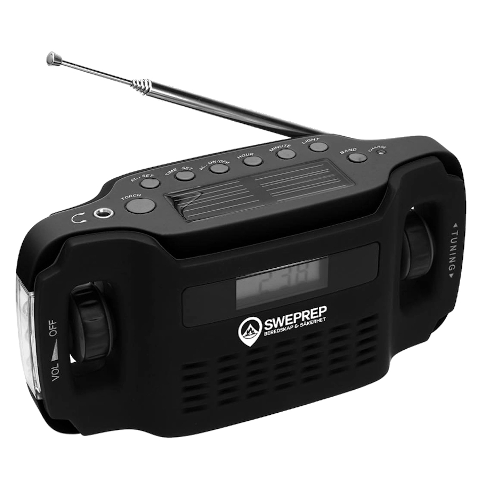 Nödradio med vev och powerbank