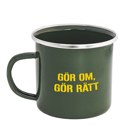 Emaljmugg Gör om, Gör rätt