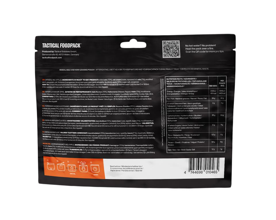 Tactical Foodpack Oatmeal and Apples (with oat cream)
