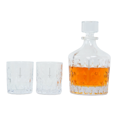 Whiskykaraff m/23 + två whiskyglas (överskottsvara, klass 1)