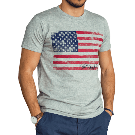 The Defender t-shirt med flagga och brodyr Gråmelerad S, L