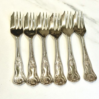 Tårtgafflar i nysilver, vintage 6st