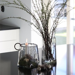 Ljuslykta eller vas i munblåst glas låg Eldgarden