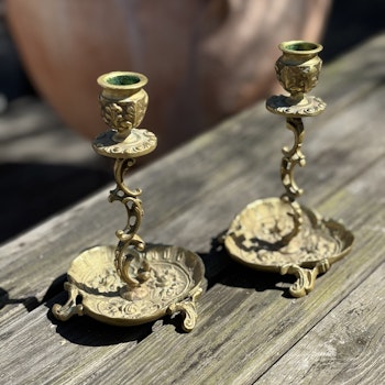 Ljusstakar ett par äldre i guldmetall