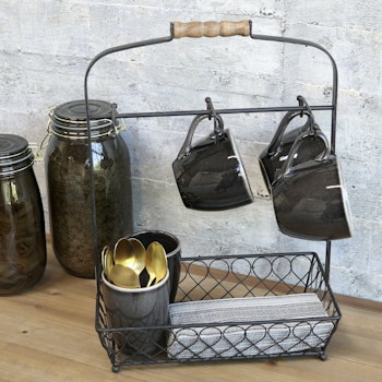 Korg med 6 krokar och handtag i järntråd, Chic Antique