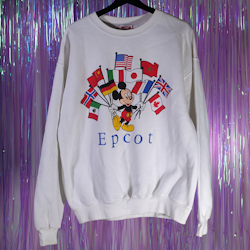 Collegetröja - Disney Epcot - Musse Pigg med Flaggor från 90-talet - L