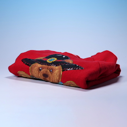 Ugly Christmas Sweater - Röd Med Nallebjörn, Pärlor & Paljetter - Vintage Fruit Of The Loom - L