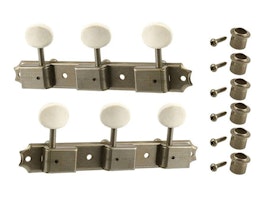 Allparts Gotoh Vintage Deluxe Style 3x3 Keys on a Strip off-White Plastic Buttons Aged Nickel 2-p