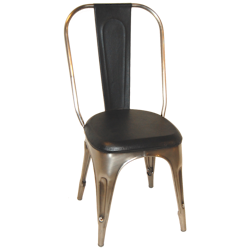 Plåtstol med svart läder