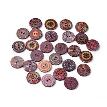 Blommig träknapp 15mm,19mm, 20mm, 25mm