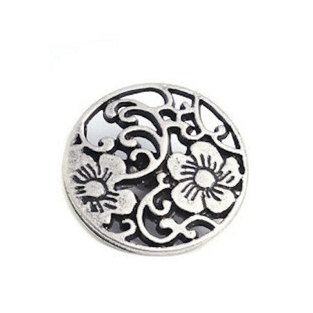 Metallknapp ca 19mm-AntikSilver-Blomranka-hålmönster