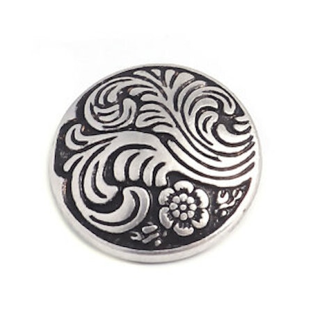 Metallknapp ca 17mm-AntikSilver eller mässing-"ornament liten blomma"