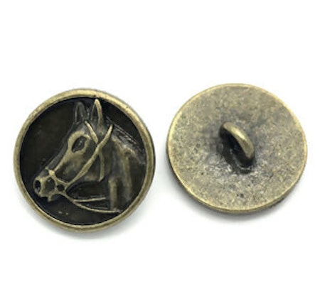 Metallknapp ca 15mm-AntikSilver eller mässing- Hästhuvud