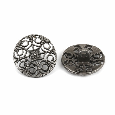 Metallknapp 18mm-AntikSilver-mörk hålmönster