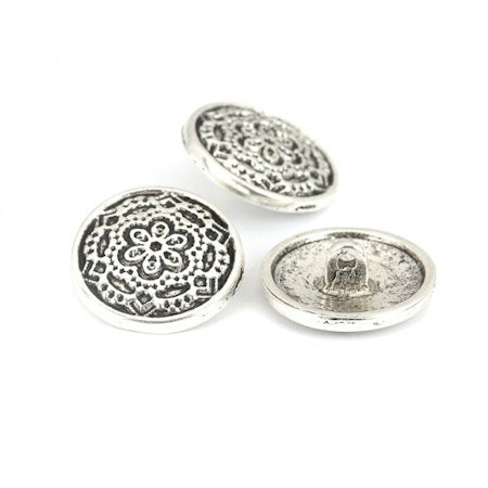 Metallknapp 20mm-Silver/svart blomma