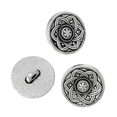 Metallknapp 15mm-Antik Silver-Keltisk blomma