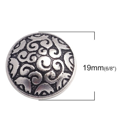 Knapp 19mm-Antik Silver välvd, Snirklar