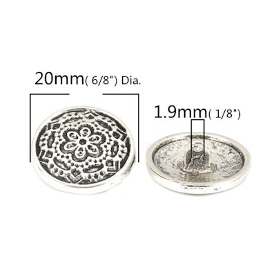 Metallknapp 20mm-Silver/svart blomma