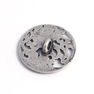Metallknapp ca 19mm-AntikSilver-Blomranka-hålmönster