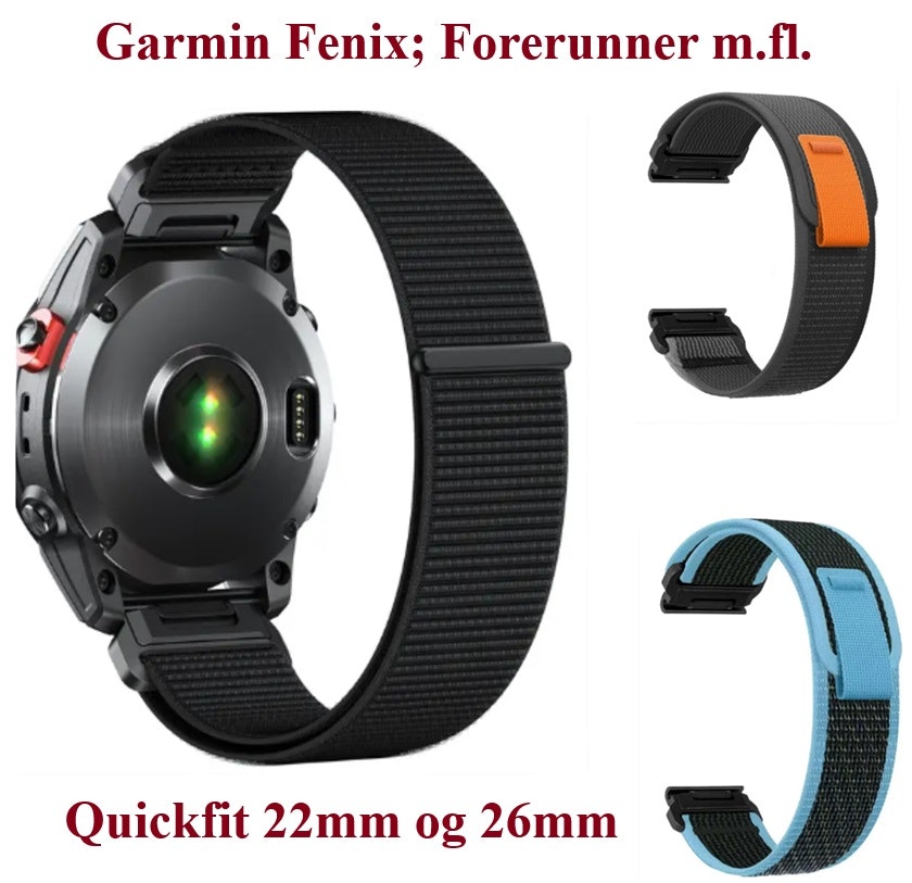 Sportsnylonreim i 22/26mm m/Quickfit for Garmin - Komfort og funksjonalitet
