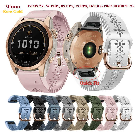 Silikonreim m/ Rose Gold spenne til Fenix 5s, 6s Pro, 7s Pro, Delta S, Instinct 2s